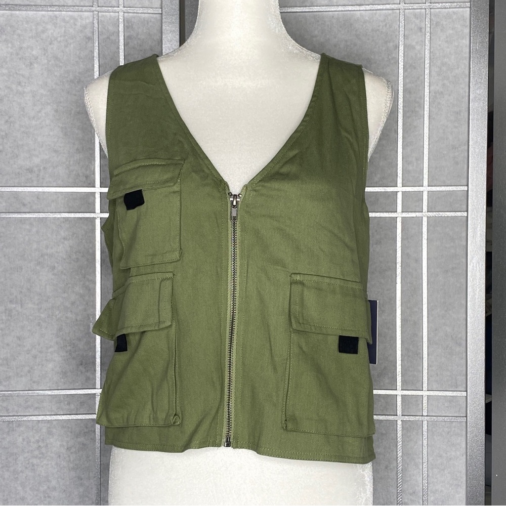 Indigo Raising Sz M  Army Green Utility Style Vest w/ Pockets New